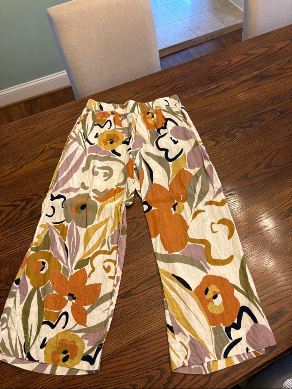 Rachel Zoe Multi-Color Floral Linen Wide Leg Pants Medium